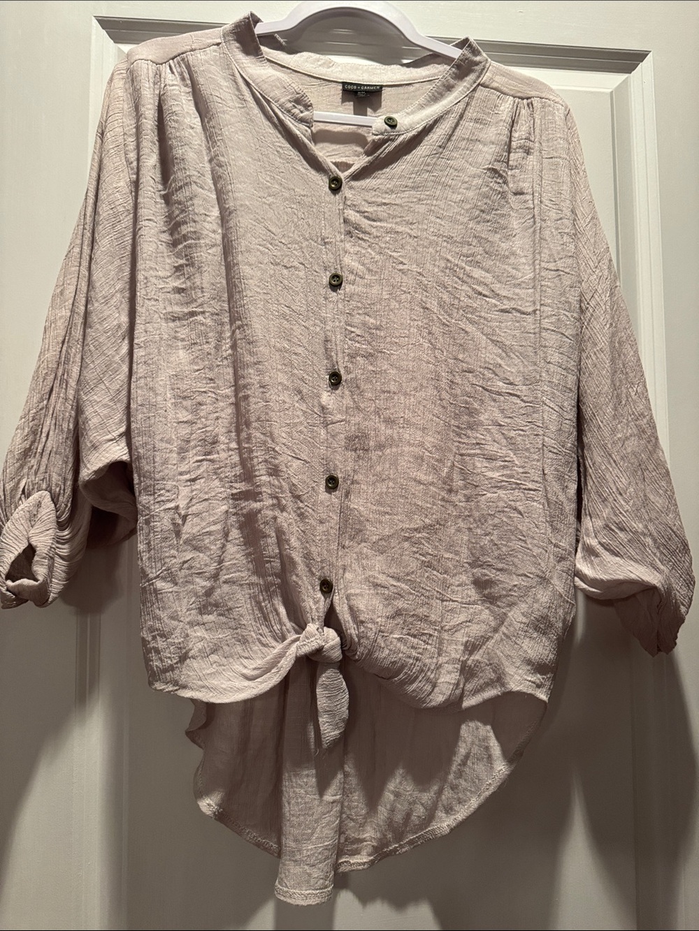 Light tan Button-Front Tie Hem Women's Top